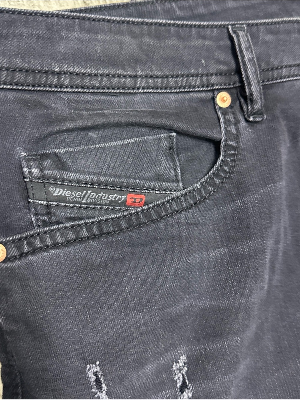 Diesel Jeans Men's Sz 38x32 Faded Black Buster Regular Slim Tapered Fit Distress - Picture 7 of 9